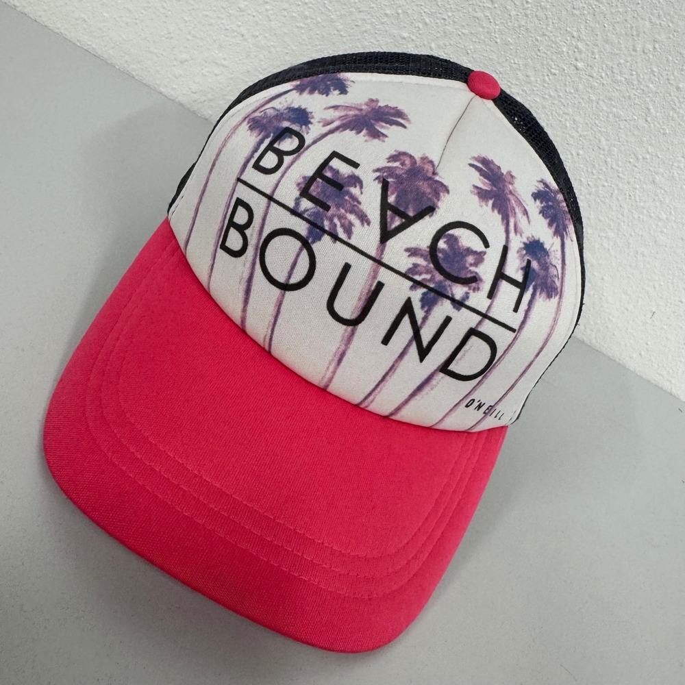 ONeill Beach Bound Trucker Hat Palm Tree Pink Mesh Snapback One Size‎